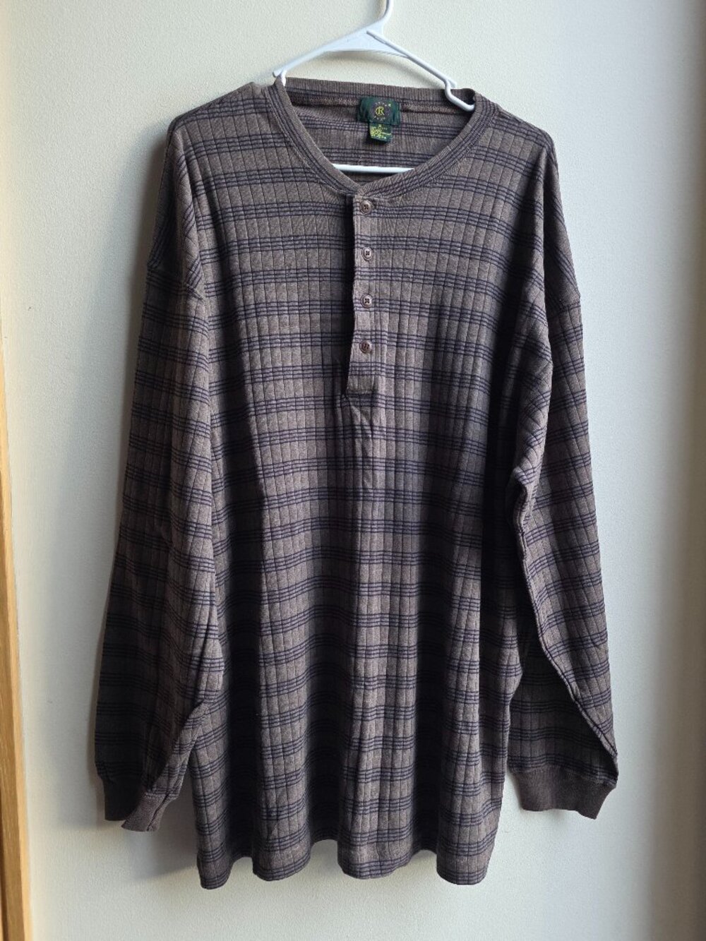 Club Room Brown Striped Button Down Henley Jersey Size XL